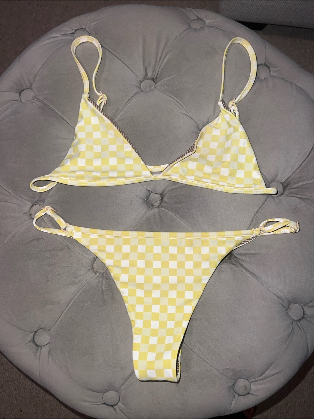 acacia swimwear yellow gingham Triangle Bikini with Yellow Trim
